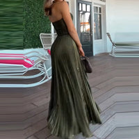 Backless Solid Color Zipper Women's Banquet Occasion Slim Fit Dress Host Program Strapless Pleated Long Dresses 2025 New Summer