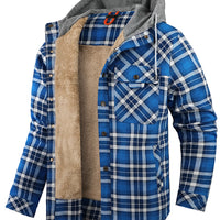 Men's Jackets Winter Hooded Warm Coat Casual Thicken Plaid Work Flannel Snap Sherpa Lined Fleece Clothing US Size