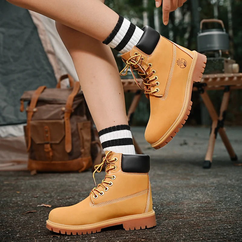 Mens Walking Shoes Fashion Outdoor Sports Leisure High Top Boots Winter Velvet Anti Slip Rubber Flat Lace Up Boots for Man
