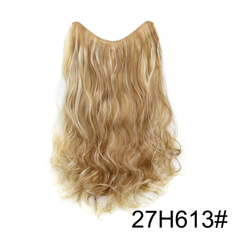 20Inch Synthetic Long Wavy Curly 4 Clip in Hair Extension V-shaped Heat Resistant Black Blonde Hairpiece for Women