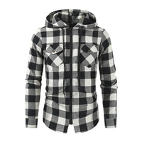 Men's New Plaid Hooded Sweater Long Sleeve Casual Thin Jacket Stand Hooded Shirt European Style Fashionable Outwear
