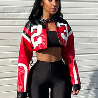 Weird Puss Faux Leather Varsity Jacket Women Hipster Letter Print Autumn Casual Sporty Wild Streetwear Uniform Trend Crop Coat