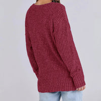 Women's Long Sleeve V-Neck T-Shirt Pit Stripe Milled Fashion Temperament Top