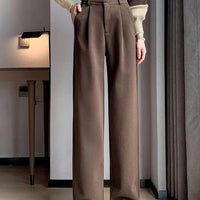 Women's straight leg pants, loose casual wide leg pants, women's adjustable elastic waistband, floor length suit pants