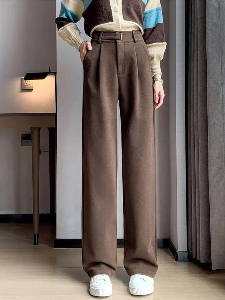 Women's straight leg pants, loose casual wide leg pants, women's adjustable elastic waistband, floor length suit pants
