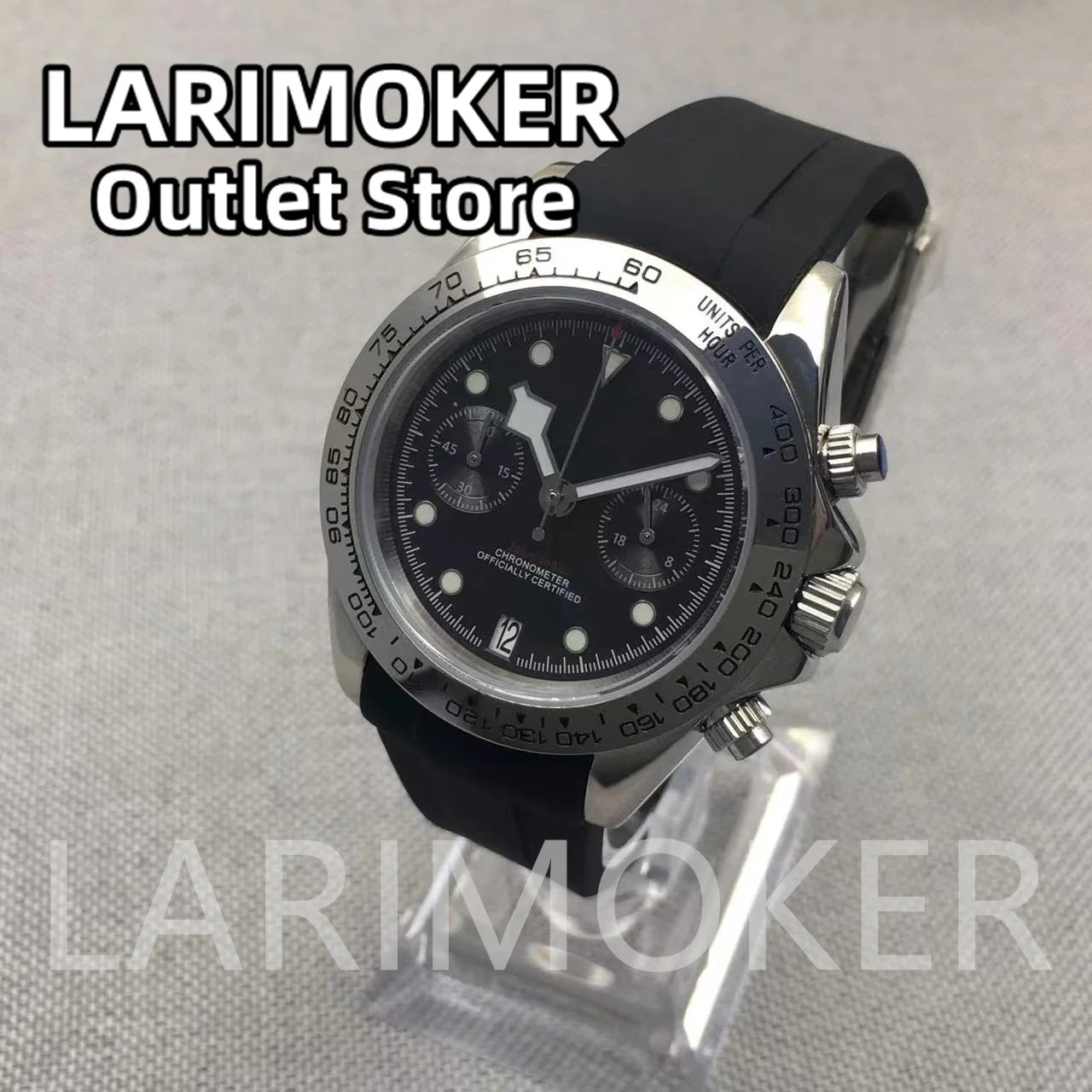LARIMOKER 39mm Chronograph VK64 Quartz Watch For Men Sapphire Glass Luminous Hand Blue Black White Pink Rubber Bracelet Watch