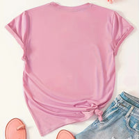 Stylish Women's Short Sleeve Casual  Round Neck Summer Sporty Style Versatile Top with Print Soft Fabric Breathable Moisture