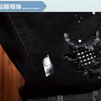 Fashion Trendy Slim Denim Jeans Men Distressed Ripped Holes Patches Spring Autumn Casual Design Korean Luxury Clothing Trousers