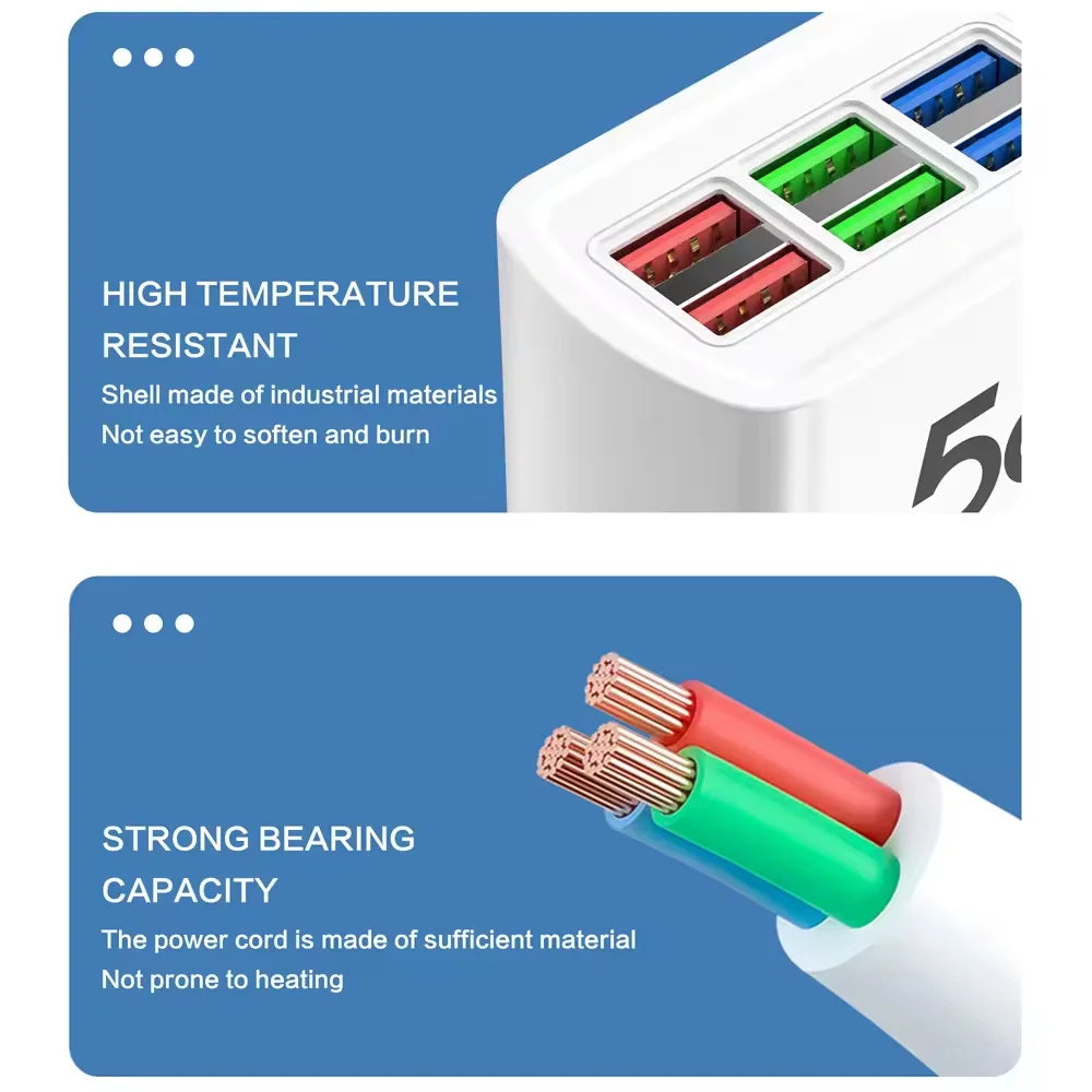 Elough 6 USB Charger Power Strip Desktop Fast Charging EU/US Plug Wall Phone Charger Adapter Electric Socket HUB Splitter 1M