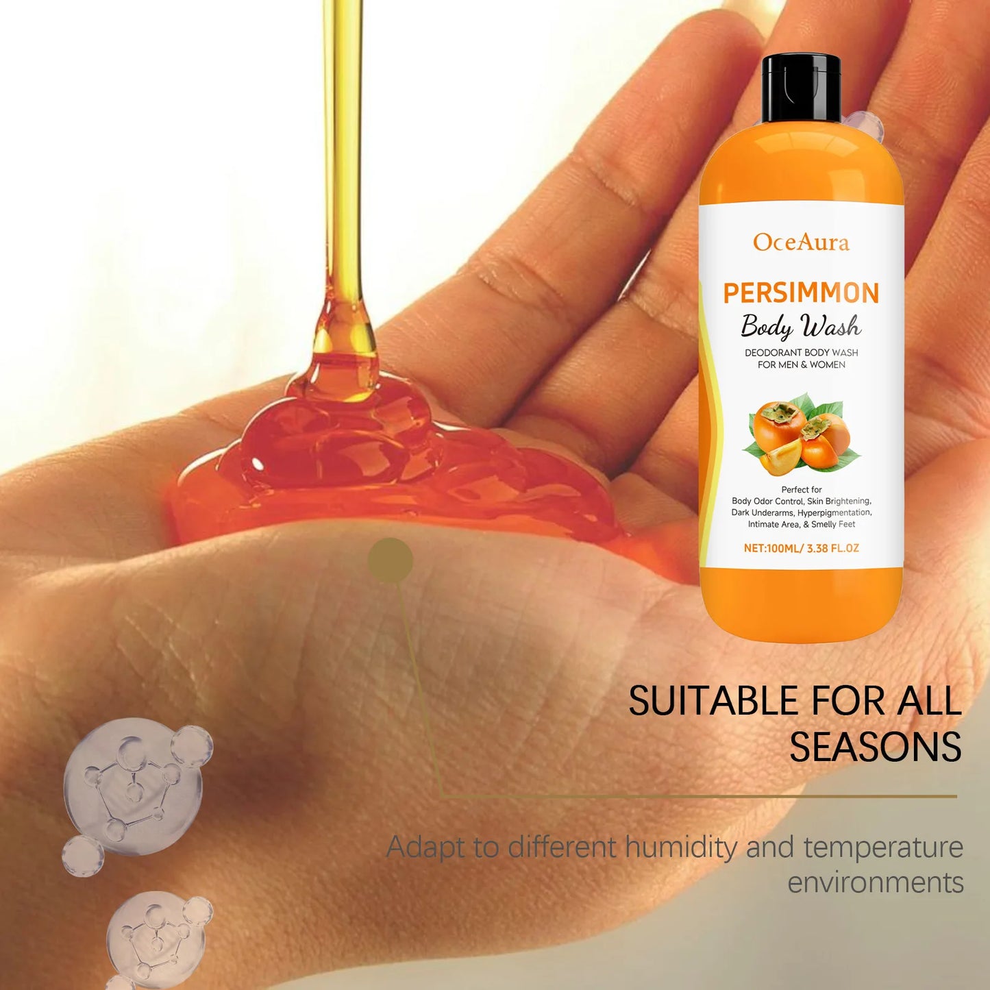 Persimmon Body Wash Remove Dirt Sweat Eliminating Odor Oil Control Exfoliating Smoothing Softening Lasting Aroma Foam Shower Gel