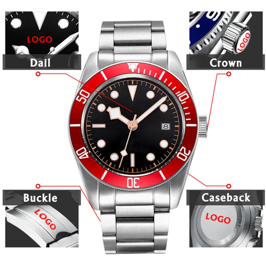 Custom Logo Diy NH35 Movement 1612 Luxury 41mm Biwan Business Men Watches Automatic Mechanical Date Diving Waterproof Glow Watch