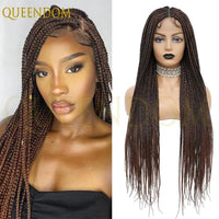 Synthetic 36 Inch Cornrow Braided Wigs for Black Women Full Lace Braids Wig Natural Black Knotless Box Wig Faux Locs Wig