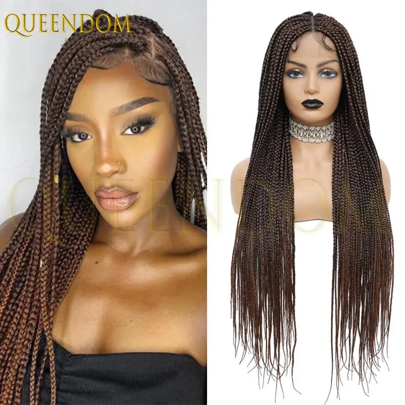 Synthetic 36 Inch Cornrow Braided Wigs for Black Women Full Lace Braids Wig Natural Black Knotless Box Wig Faux Locs Wig