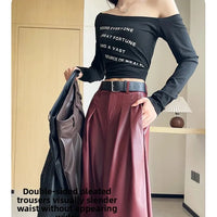 High Waist Wide Leg PU Leather Pants Women's Suit Casual Floor Length Trousers Autumn Winter New Style Loose Fit Long Pants