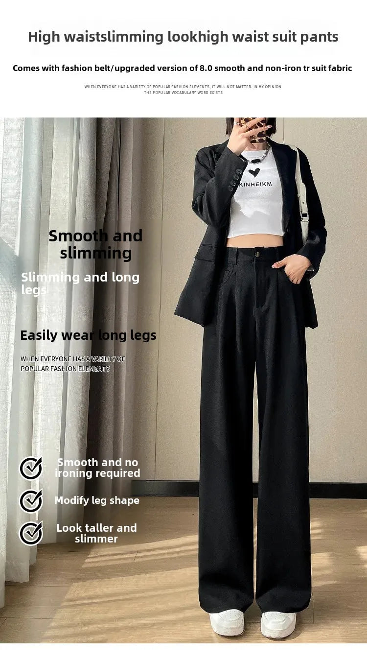 High Waist Slim Fit Straight Leg Suit Pants Wide Leg Casual Trousers Women's Autumn New Arrival Red Color Business Office Wear