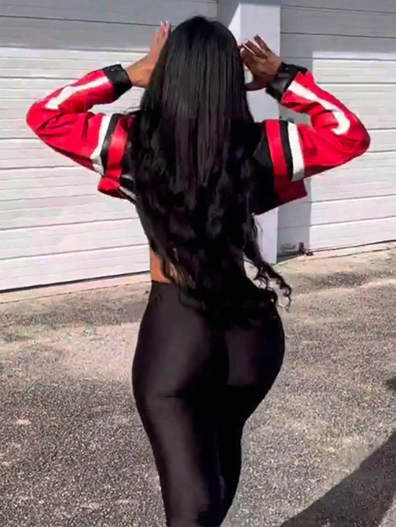 Women's Red Faux Leather Bomber Jacket - Zipper Short Coat for Christmas/New Year Party & Casual Outfits