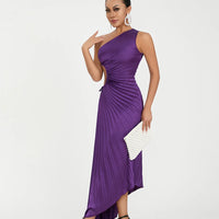 Women Elegant Long Dress Summer Sleeveless One-shoulder Pleated Hollowed Irregular Dress for Cocktail Party Beach Sundress Y2K