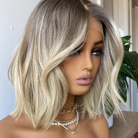 Synthetic Wig Hair Highlight Ash Blonde Straight Bob For Woman Lace Front Wig Bang Brazilian Hair Short Bob Wig
