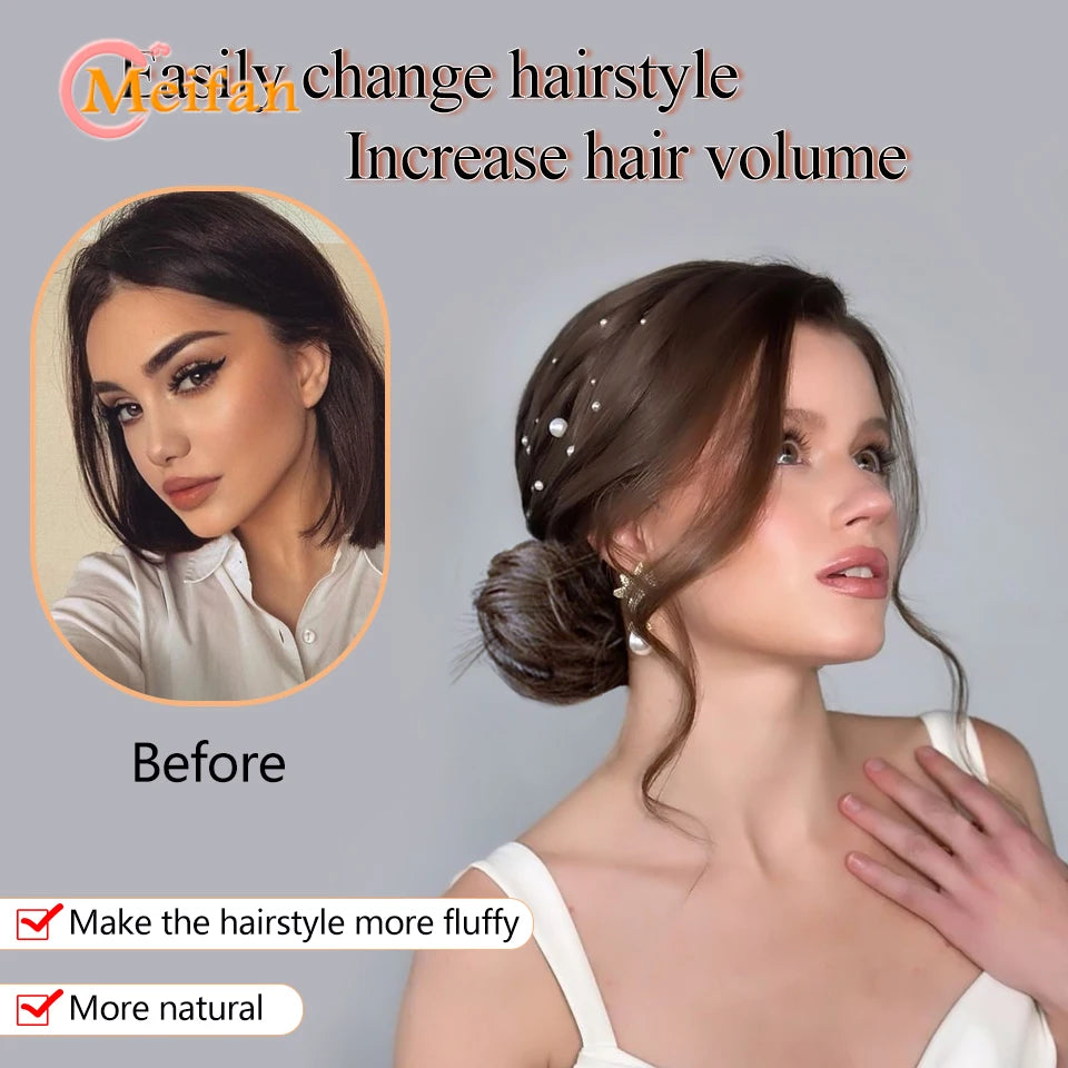 Messy Straight Hair Bun Hair Extensions Synthetic Mini Hair Clip Bun Hairbands Donut Wig Accessories High Bun Hair Extensions