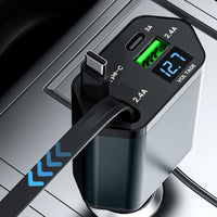 Elough 4 IN 1 Retractable Car Charger Fast Charging USB C To USB C ios Cable Charger USB Type C Car Adapter For iPhone Huawei