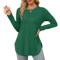 Traf 2024 Mujer Womens Long Sleeve Round Neck Shirts Side Split Basic Loose Tunic Tops Casual Shirts Ropa De Mujer Fashion