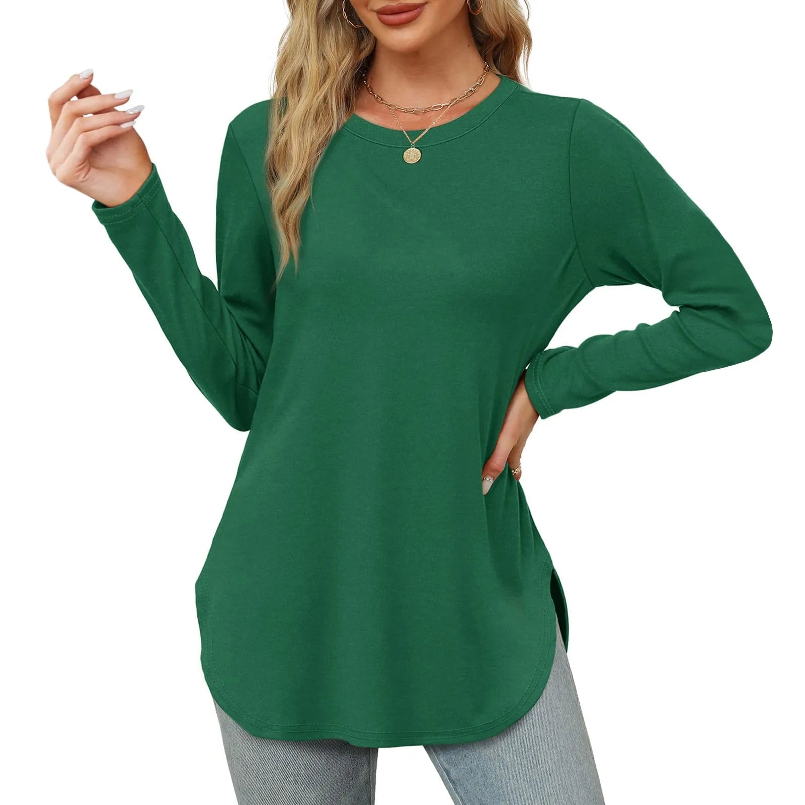 Traf 2024 Mujer Womens Long Sleeve Round Neck Shirts Side Split Basic Loose Tunic Tops Casual Shirts Ropa De Mujer Fashion