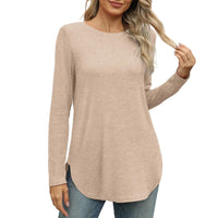Traf 2024 Mujer Womens Long Sleeve Round Neck Shirts Side Split Basic Loose Tunic Tops Casual Shirts Ropa De Mujer Fashion