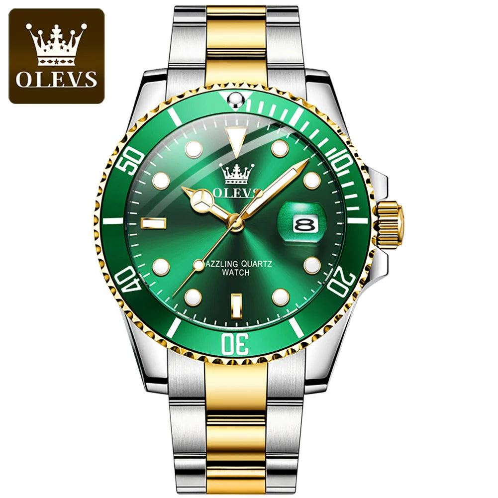 OLEVS 5885 Top Brand Classic Men's Quartz Watch Luminous Hands Calendar Display Stainless Steel Strap Waterproof Men's Watch