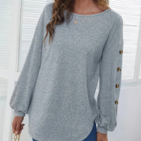 Women's Grey Round Neck Loose Knit Top - Autumn/Winter Casual Wear