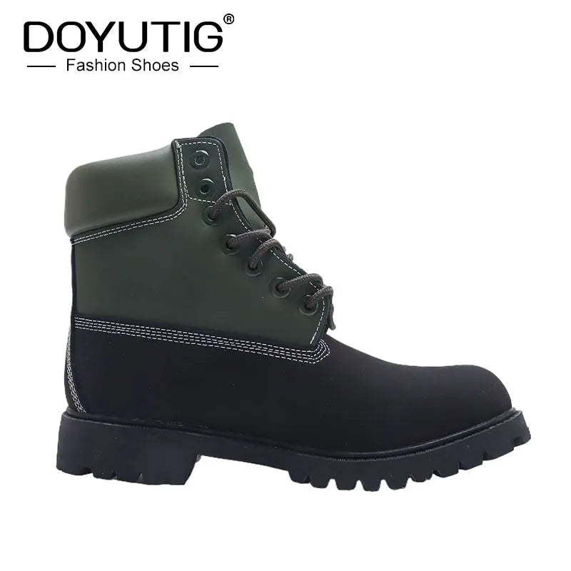 DOYUTIG Brand Split Leather Outdoor Boots For Men & Women Casual Couples Boots Fashion Mid Top Breathable Military Boots SG003
