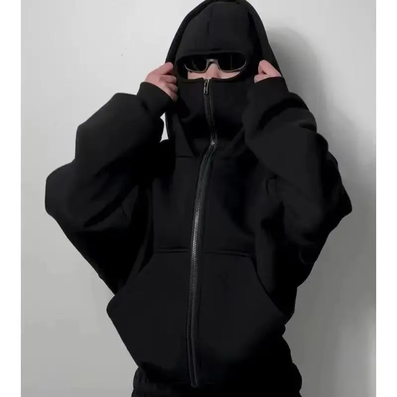 women's Men's and Balaclava Y2K Gothic Harajuku winter new item double hooded sweatshirt men's hooded mask zipper sportswear