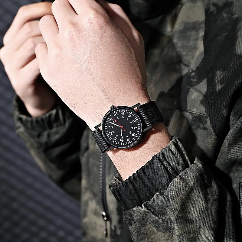 YIKAZE Fashion Men's Watches Luxury Military Men Quartz Watch Canvas Strap Luminous Hands Clock Sports Wristwatch for Man Male