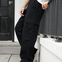 Men's multi pocket denim work pants straight leg denim pants