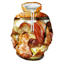 3D Printing Steak Salad French Fries Food Hoodie For Men Long Sleeves Hooded Sweatshirt Hamburger Pattern Casual Pullovers