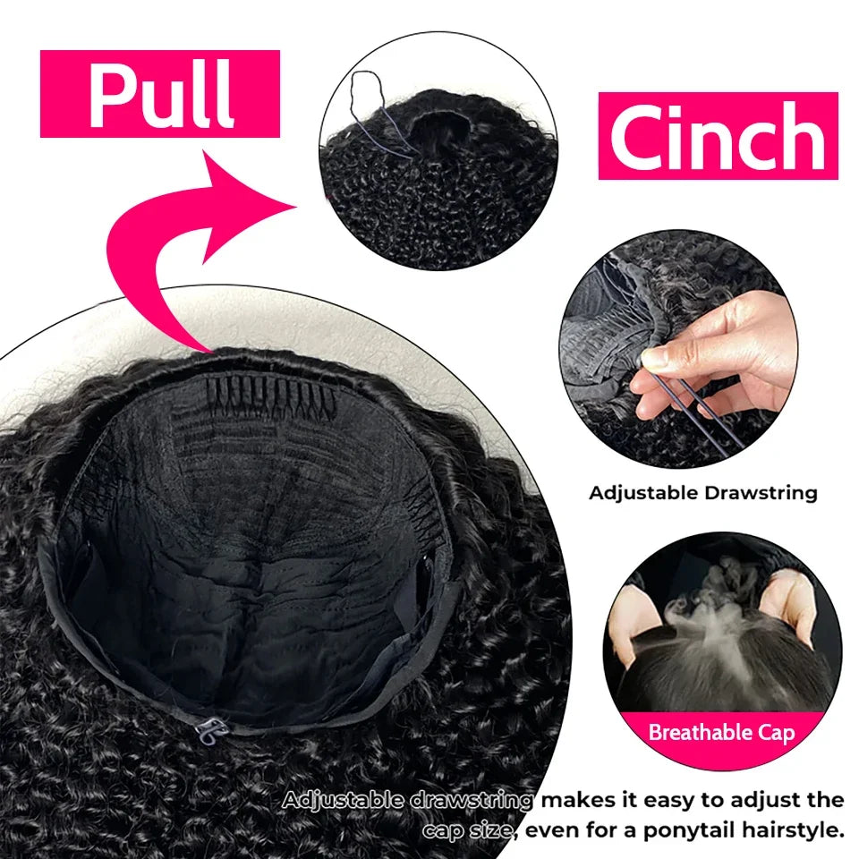 300% Glueless Wigs Human Hair Afro Kinky Curly Headband Wig Upgrade 3 IN 1 Half Wig With Drawstring Seamless Clip Ins Flip Over