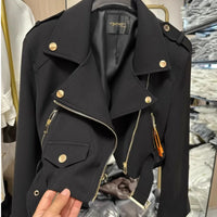 Korean version of the long-sleeved motorcycle jacket jacket women's spring and autumn new fashion temperament Joker suit collar