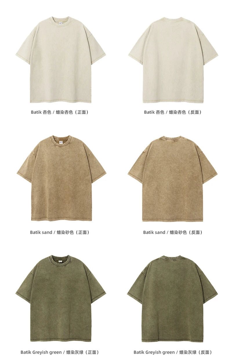 ZODF New Summer Batik Washed T-Shirts For Men Unisex Retro Loose High Street 275gsm Cotton T Shirt Brand Design HY0594