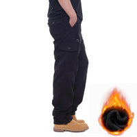 Autumn Winter Mens Cargo Pants Fleece Warm Trousers Cotton Pants Insulated Hiking Running Pants Man Multiple Pockets