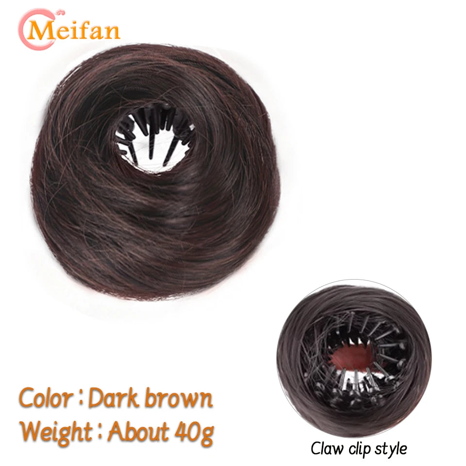 Messy Straight Hair Bun Hair Extensions Synthetic Mini Hair Clip Bun Hairbands Donut Wig Accessories High Bun Hair Extensions