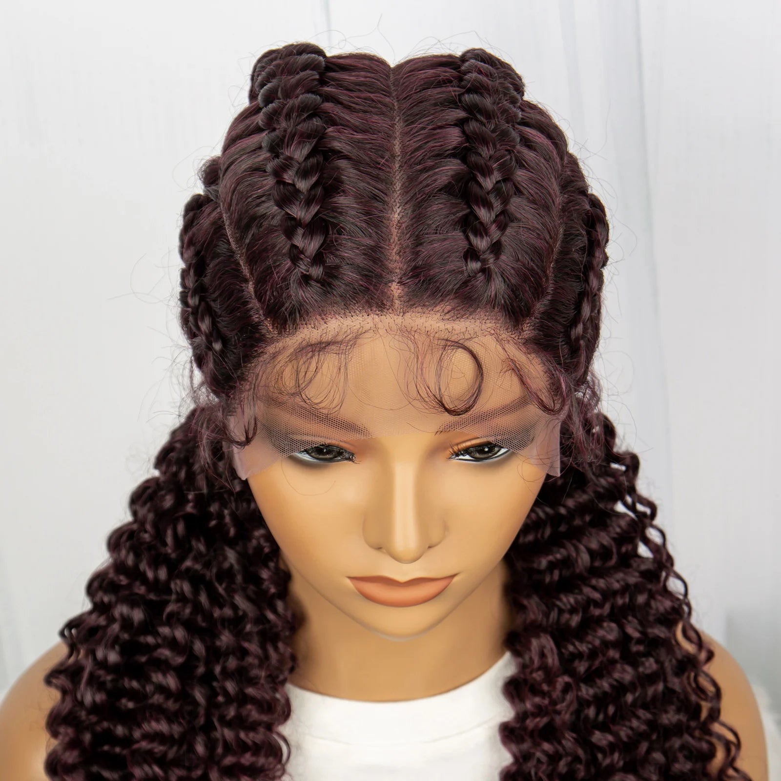 22inch Cornrow Braided Wigs Synthetic Lace Front Braids Wigs with Baby Hair 2 Curly Ponytail Braided Wigs for Black Women