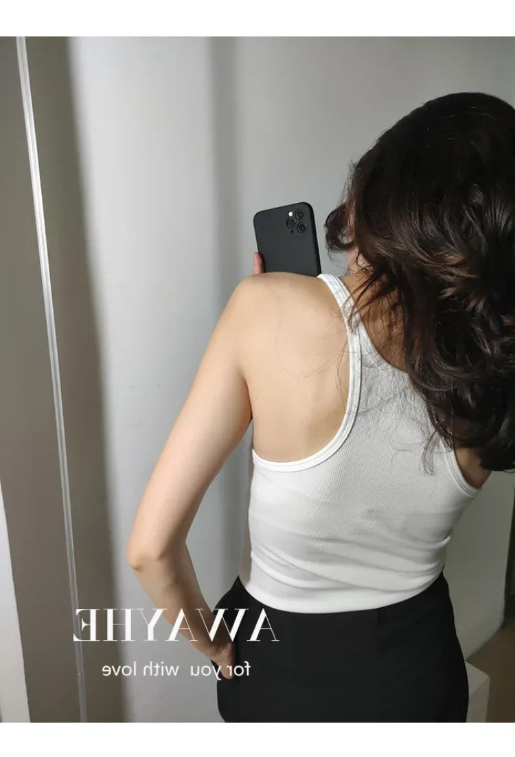 European Style Screw Thread Fitness Tank Top Women's Inner Wear Summer Outer Wear Fine Shoulder Strap Work Shirt Polyester Fiber