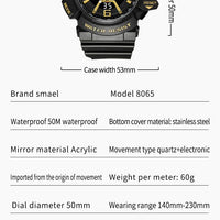 SMAEL Sport Watch for Men Waterproof Wristwatches Student Dual Display Digital Multi-function Stopwatch Clocks 8065 Male Watches