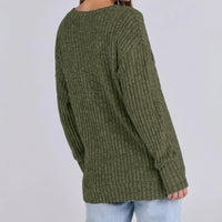 Women's Long Sleeve V-Neck T-Shirt Pit Stripe Milled Fashion Temperament Top