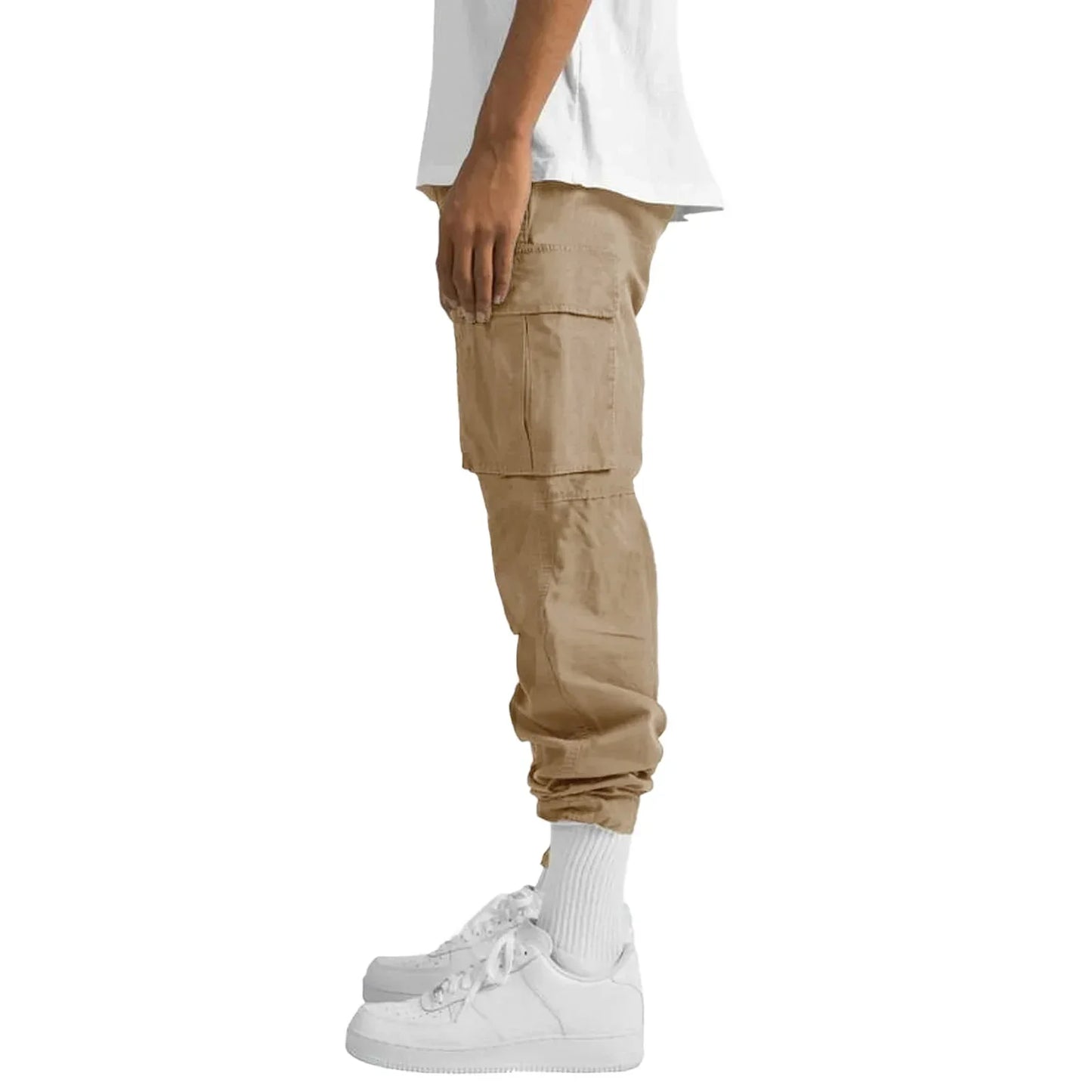 New 2025 Pocket Design Solid Cargo Pants Trousers for Men Full Length Casual Loose Drawstring Pockets Pants Male Cargo Pants 5XL