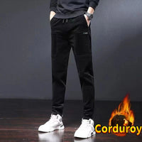 Winter Pants Men Work Wear Baggy Brushed Joggers Streetwear Elastic Waist Male Korean Designer Corduroy Plush Thicken Trousers