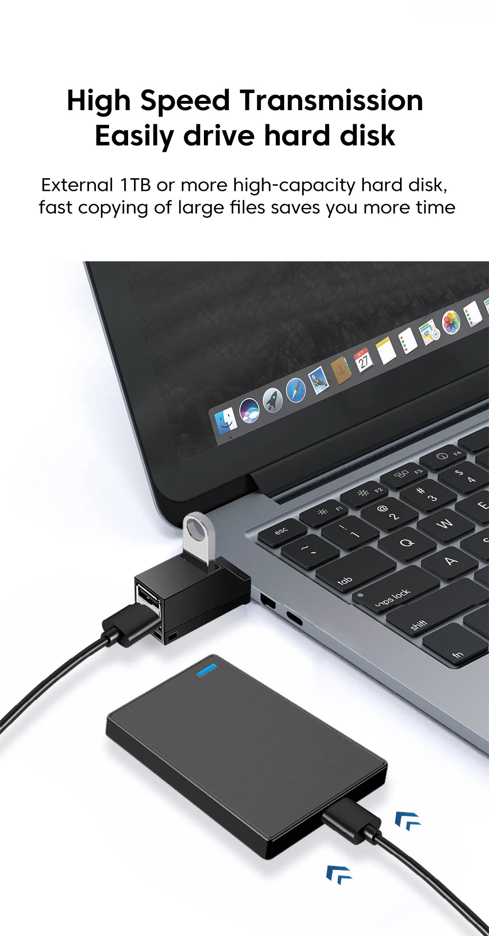 Elough HUB USB Type C High Speed Cable Splitter USB 3.0 Multipuertos HUB Adapter Extender For PC Portable USB Disk Card Reader