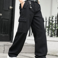 Men's multi pocket denim work pants straight leg denim pants