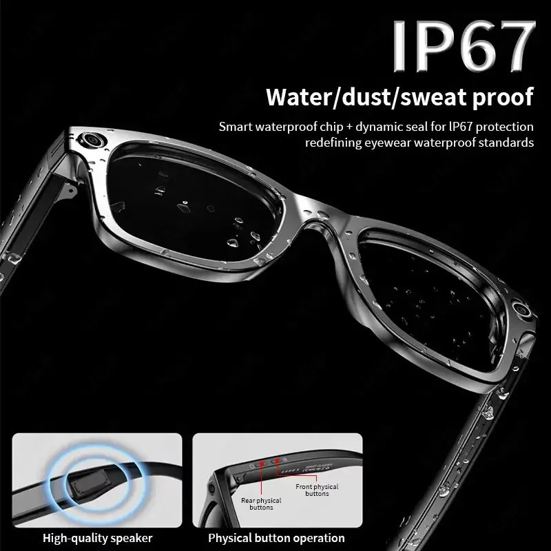 2025 Smart Glasses Men 8MP Camera WiFi Bluetooth Touch Control IP65 Waterproof AI Translation Noise Cancelling AI Glasses Women