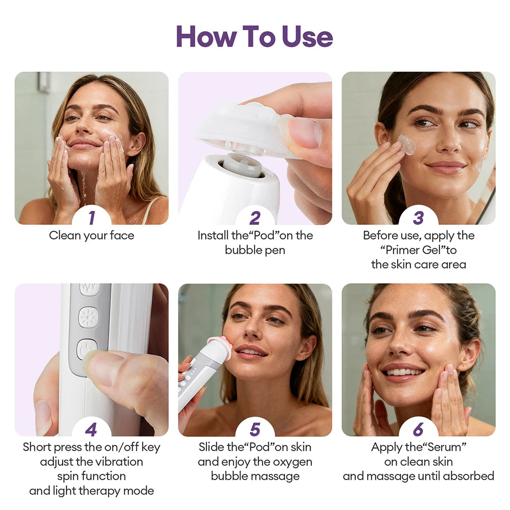 New CO2 Oxygen Bubble Pen 5 Gear Vibration Oxygen Bubble Beauty Tool Deep Cleansing Pores Exfoliate LED Photon Skin Care Machine