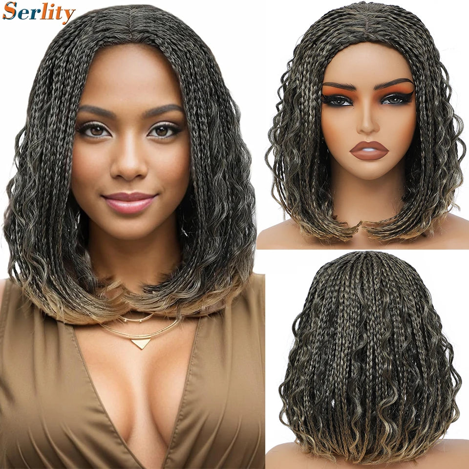 New Style Bob Box Braided Wigs For Black Women 12inches Synthetic Box Braids Crochet Hair Wigs On Sale Clearance Short Black Wig